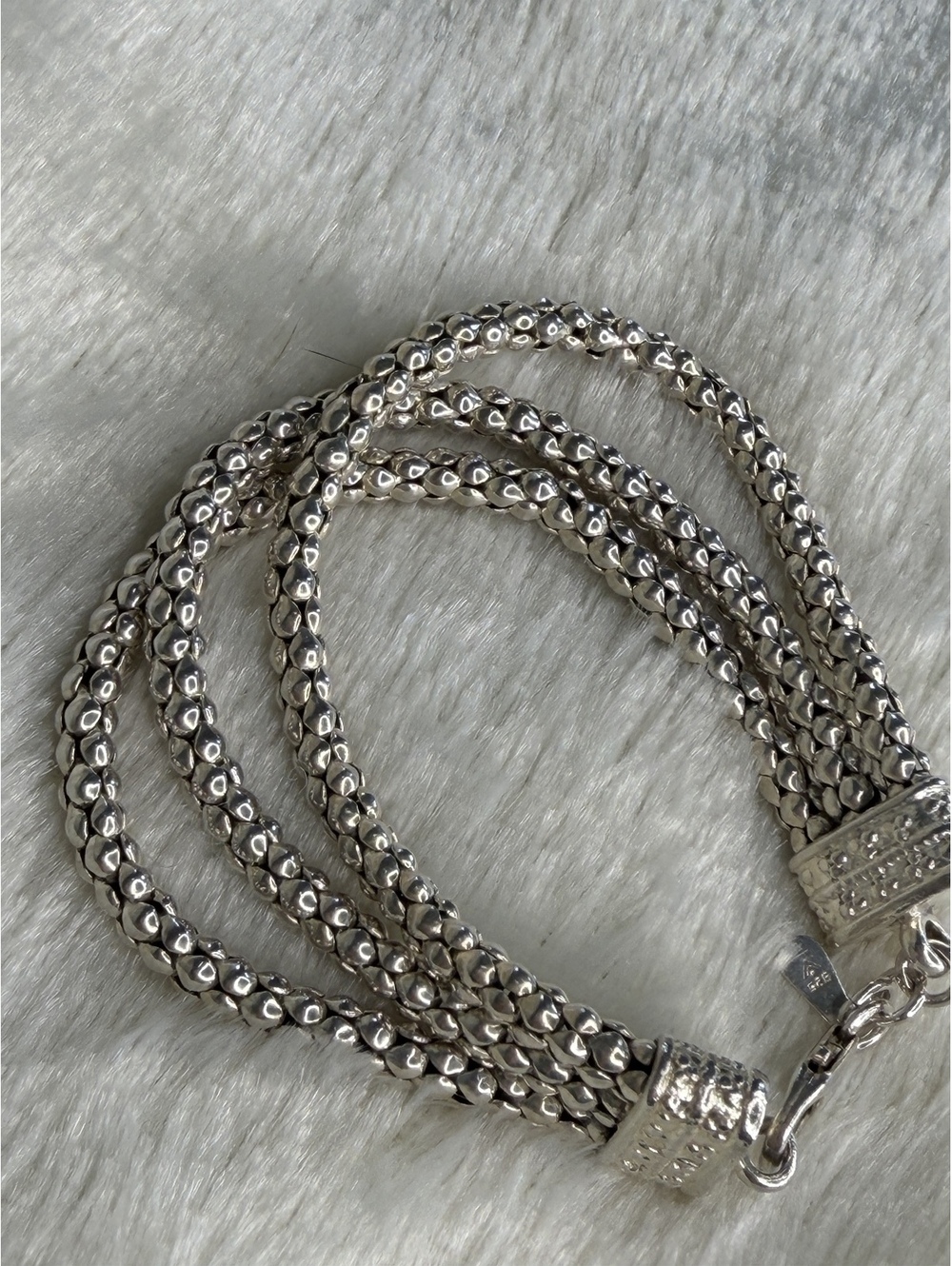 Silpada 3- Strand Sterling Silver Popcorn Bracelet B1210 Heavy! - Picture 6 of 7